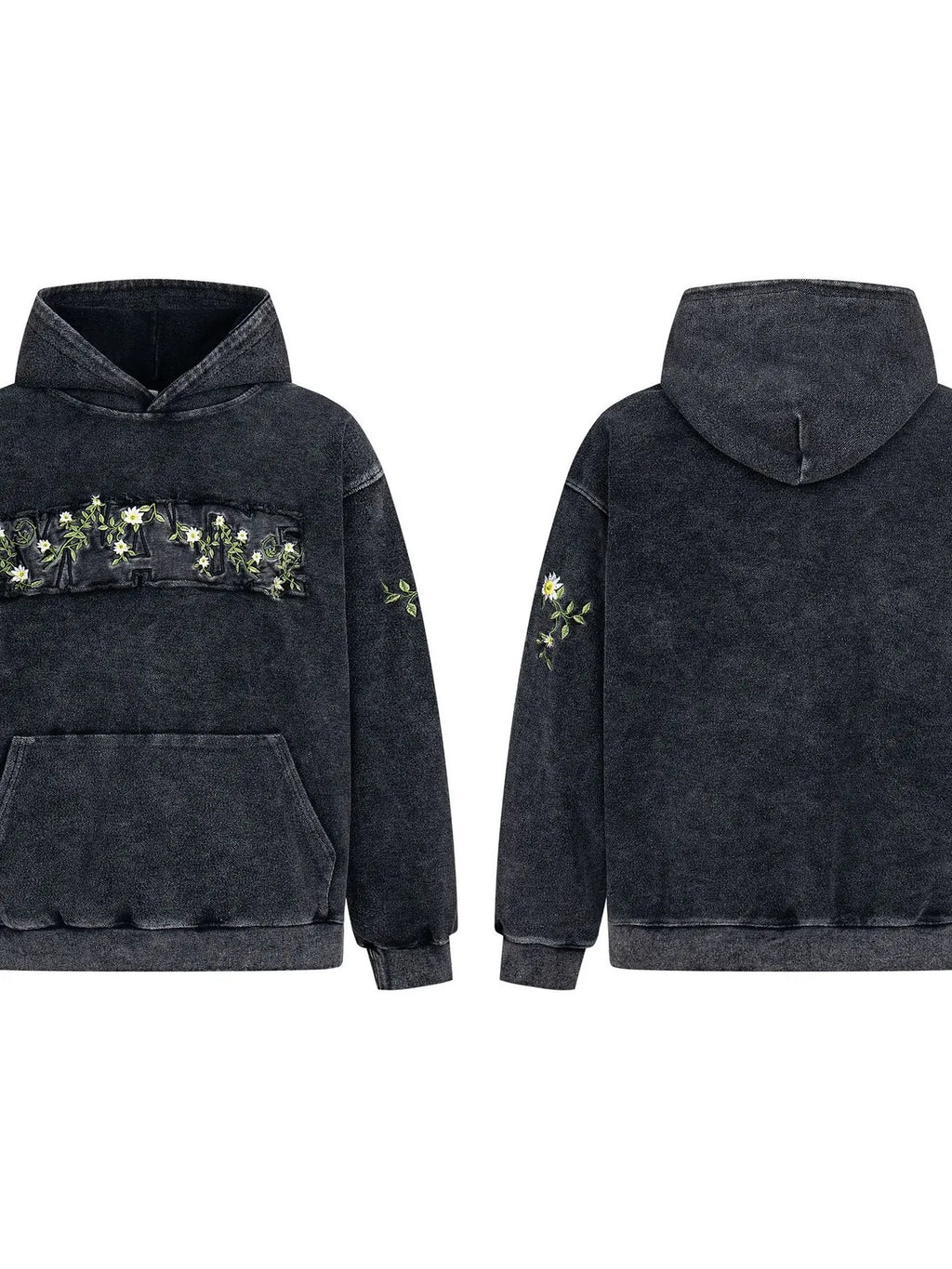 Men's Floral Embroidered Washed Hoodie