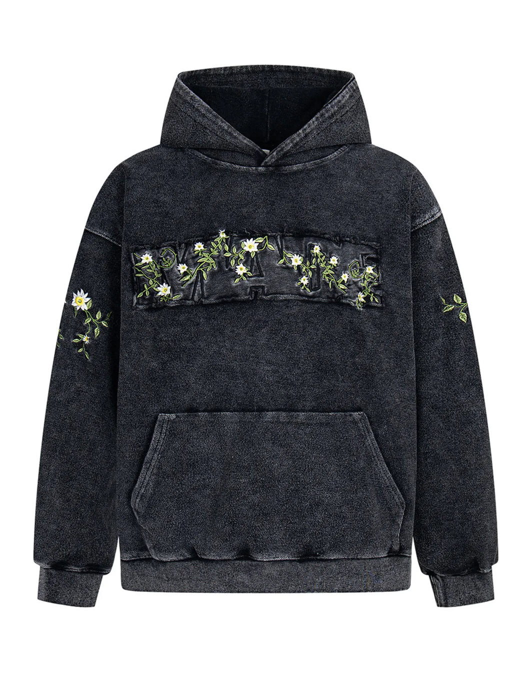 Men's Floral Embroidered Washed Hoodie