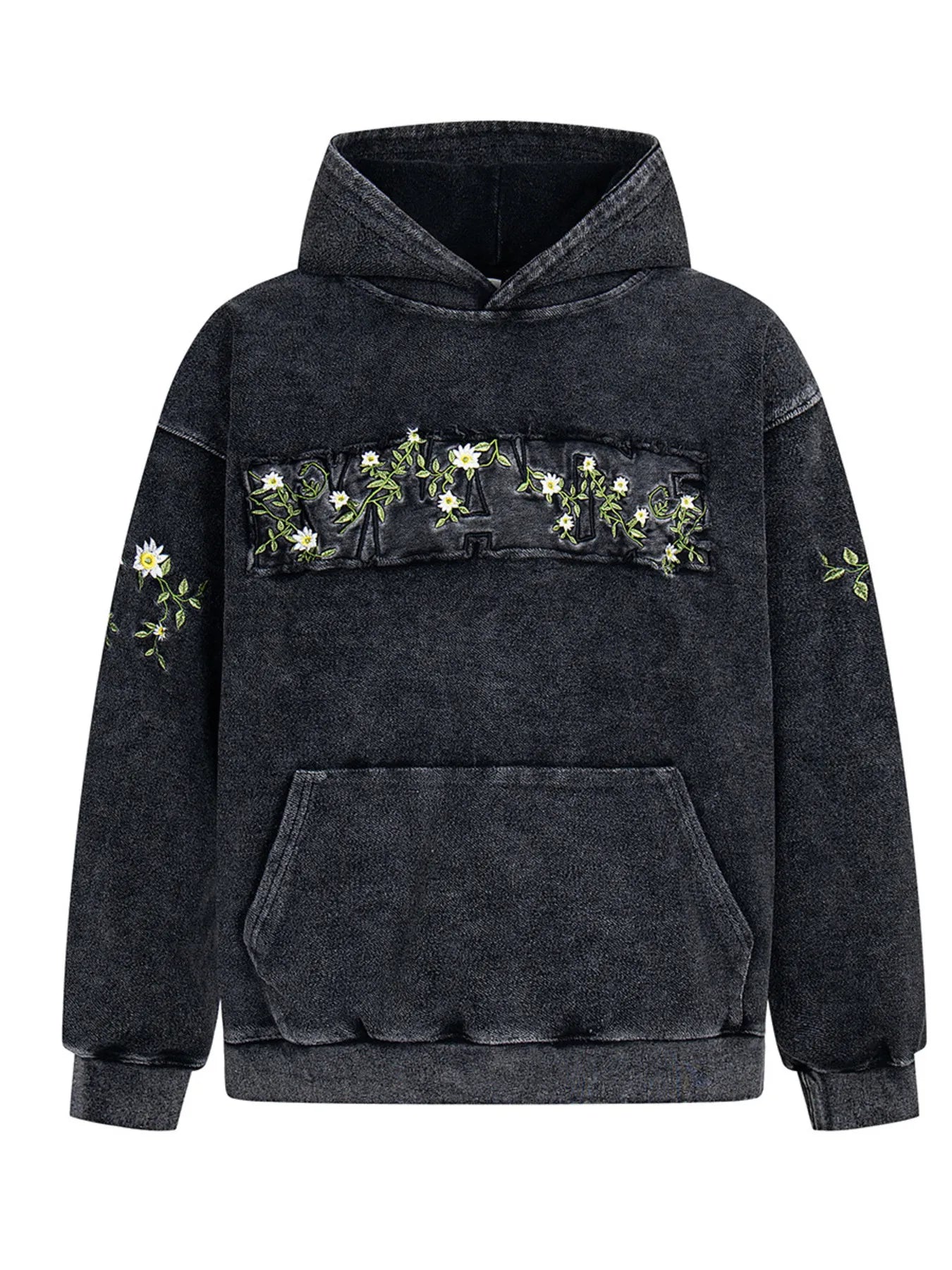 Men's Floral Embroidered Washed Hoodie